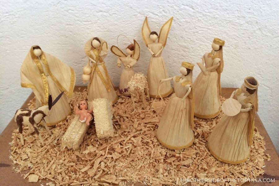 Mexican nativity scene made of corn husks