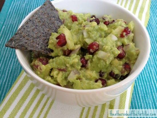 Fruity guacamole with pineapple and pomegranate seeds