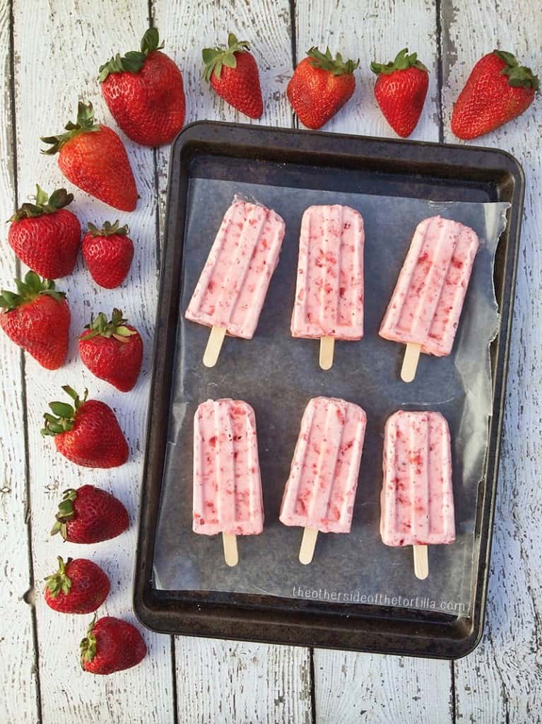 Mexican strawberries and cream popsicles