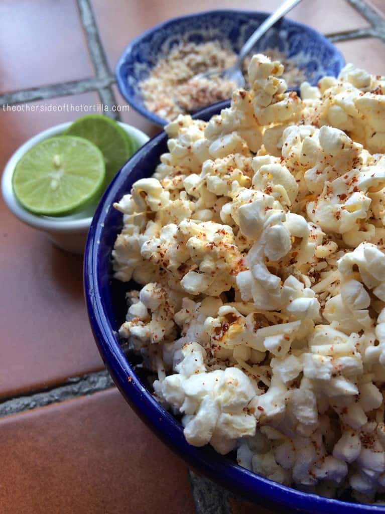 popcorn with lime, chile powder and cotija cheese