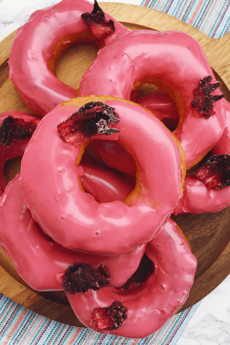 How to make hibiscus glazed doughnuts with candied hibiscus flowers