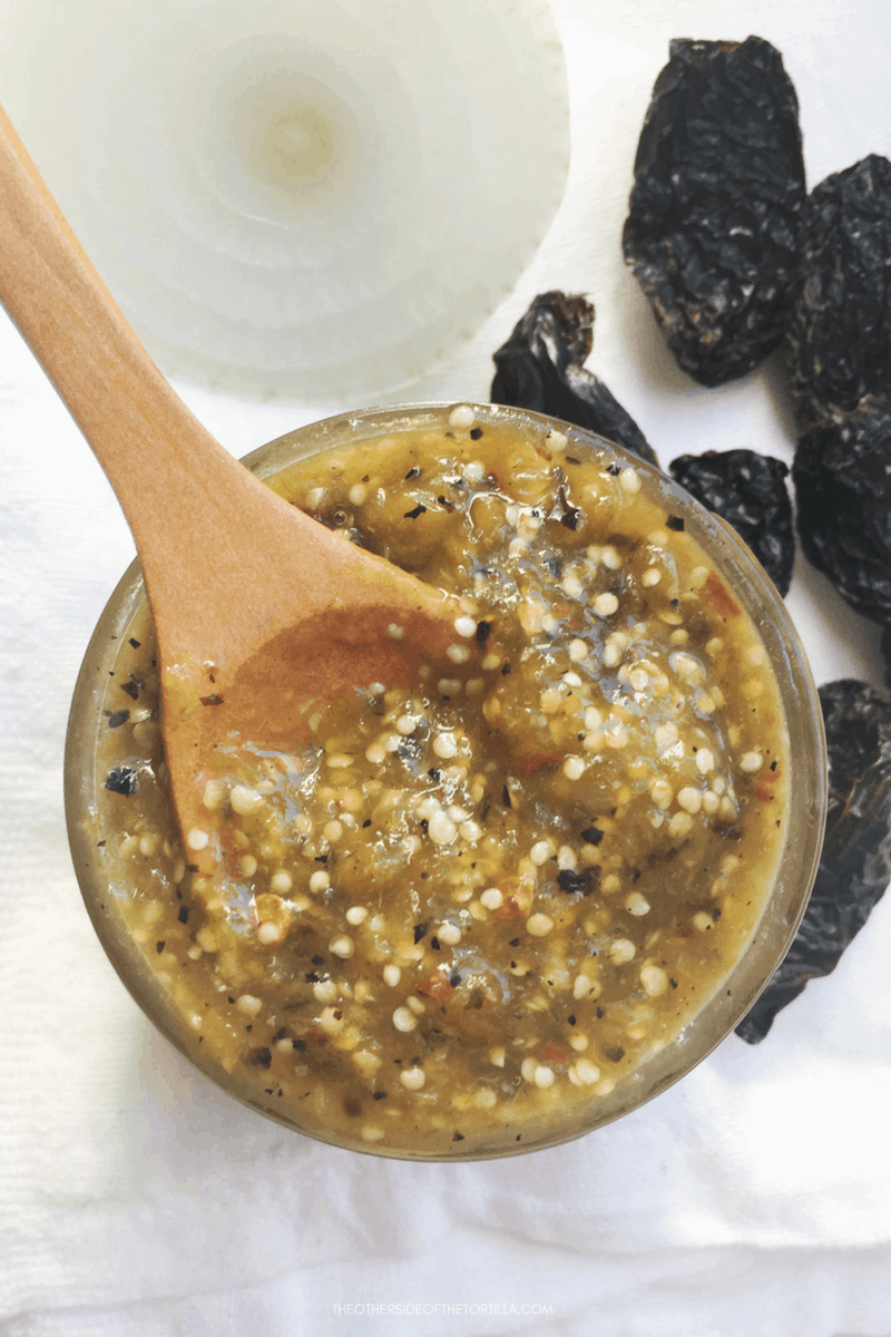 Roasted tomatillo and chile morita salsa - The Other Side of the Tortilla