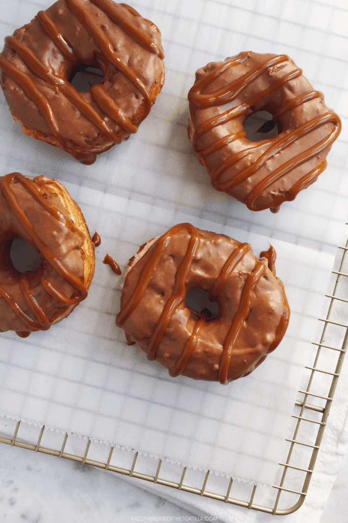 How to make Mexican chocolate-glazed doughnuts with biscuit dough, recipe via theothersideofthetortilla.com